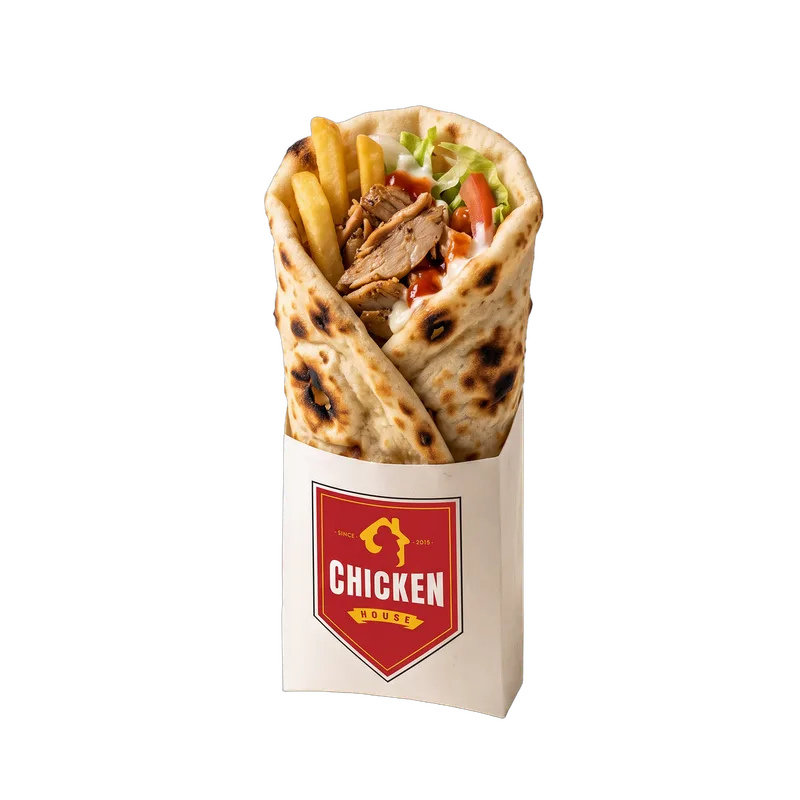 Naan Junior, chawarma ou chicken 90 g, frites, crudités, sauces, sans fromage, Chicken House Tunis