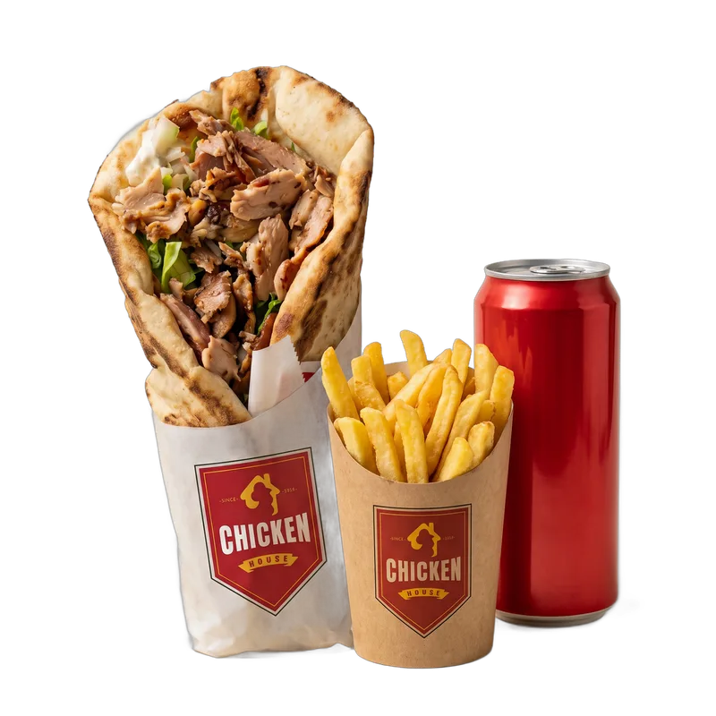 Pack Étudiant Solo, 1 Naan Chawarma, frites 100 g, boisson 33 cl, Chicken House Tunis